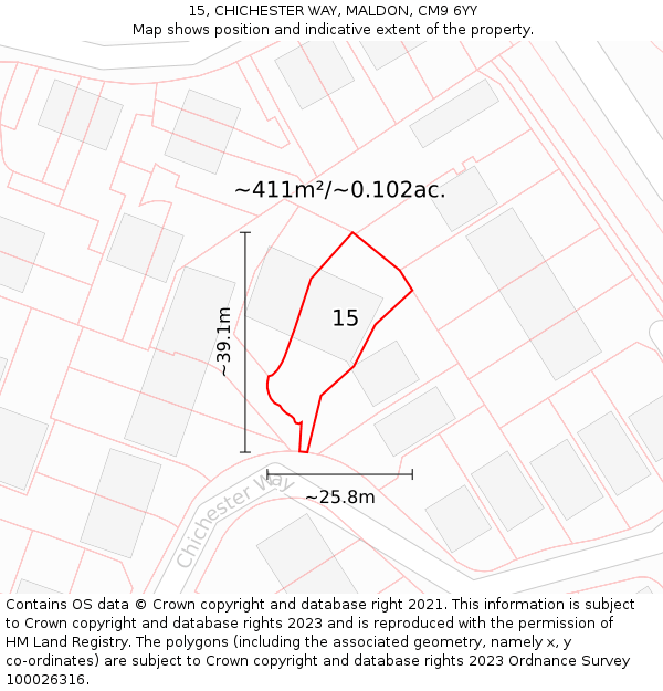 15, CHICHESTER WAY, MALDON, CM9 6YY: Plot and title map