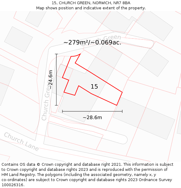 15, CHURCH GREEN, NORWICH, NR7 8BA: Plot and title map