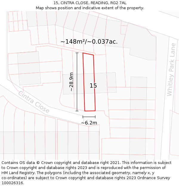 15, CINTRA CLOSE, READING, RG2 7AL: Plot and title map