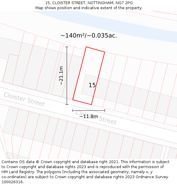 15, CLOISTER STREET, NOTTINGHAM, NG7 2PG: Plot and title map