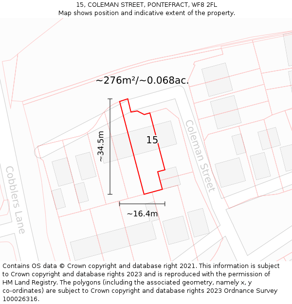 15, COLEMAN STREET, PONTEFRACT, WF8 2FL: Plot and title map