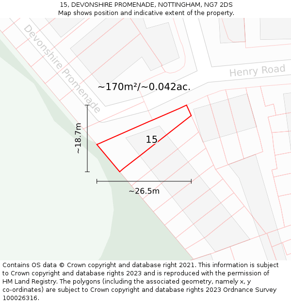 15, DEVONSHIRE PROMENADE, NOTTINGHAM, NG7 2DS: Plot and title map