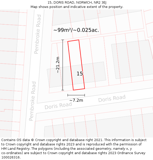15, DORIS ROAD, NORWICH, NR2 3EJ: Plot and title map