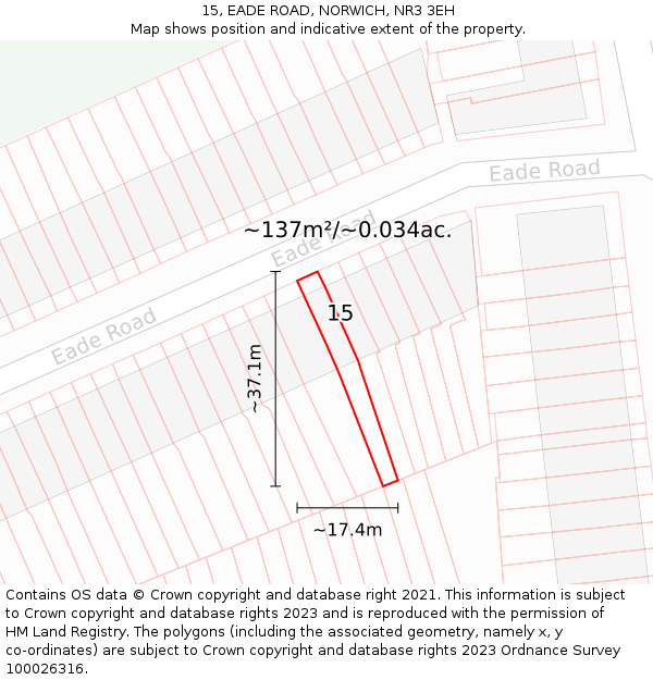 15, EADE ROAD, NORWICH, NR3 3EH: Plot and title map