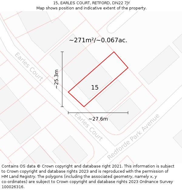 15, EARLES COURT, RETFORD, DN22 7JY: Plot and title map