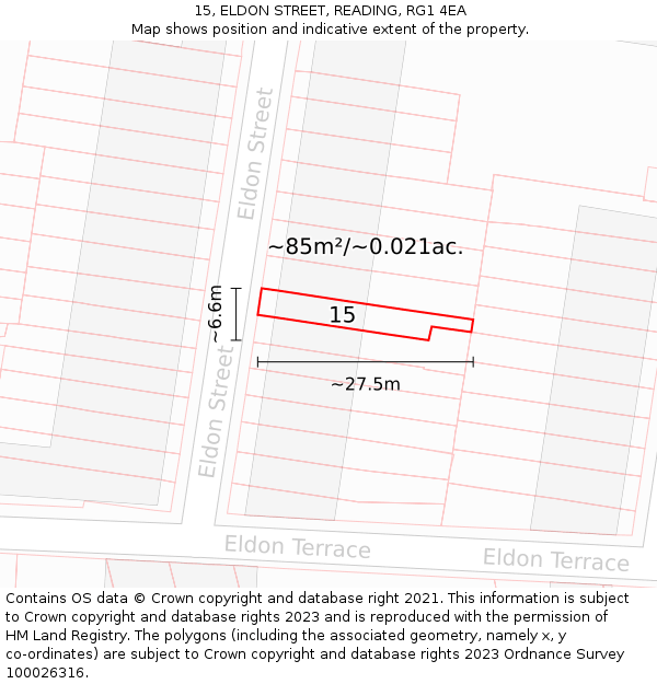 15, ELDON STREET, READING, RG1 4EA: Plot and title map