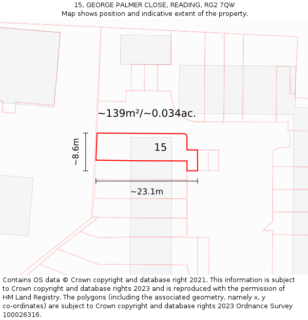 15, GEORGE PALMER CLOSE, READING, RG2 7QW: Plot and title map