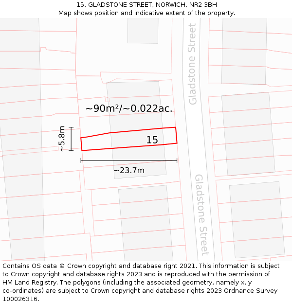 15, GLADSTONE STREET, NORWICH, NR2 3BH: Plot and title map