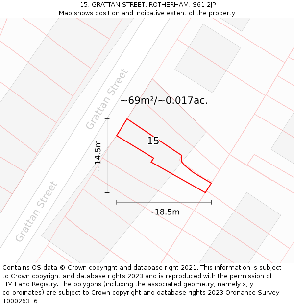15, GRATTAN STREET, ROTHERHAM, S61 2JP: Plot and title map