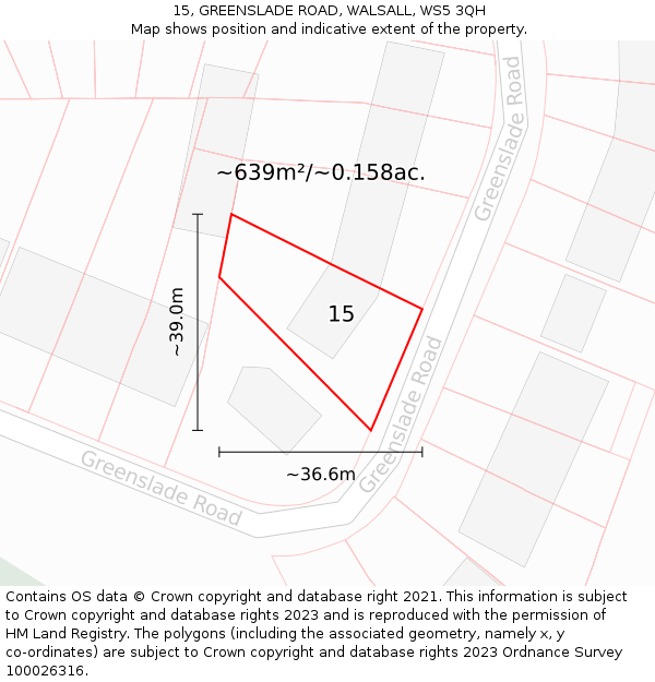 15, GREENSLADE ROAD, WALSALL, WS5 3QH: Plot and title map