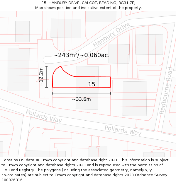 15, HANBURY DRIVE, CALCOT, READING, RG31 7EJ: Plot and title map