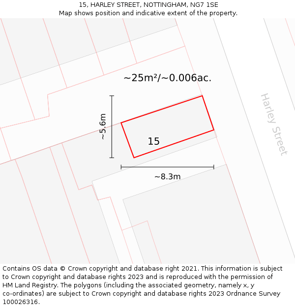15, HARLEY STREET, NOTTINGHAM, NG7 1SE: Plot and title map