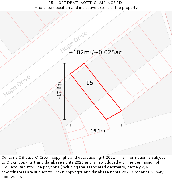 15, HOPE DRIVE, NOTTINGHAM, NG7 1DL: Plot and title map