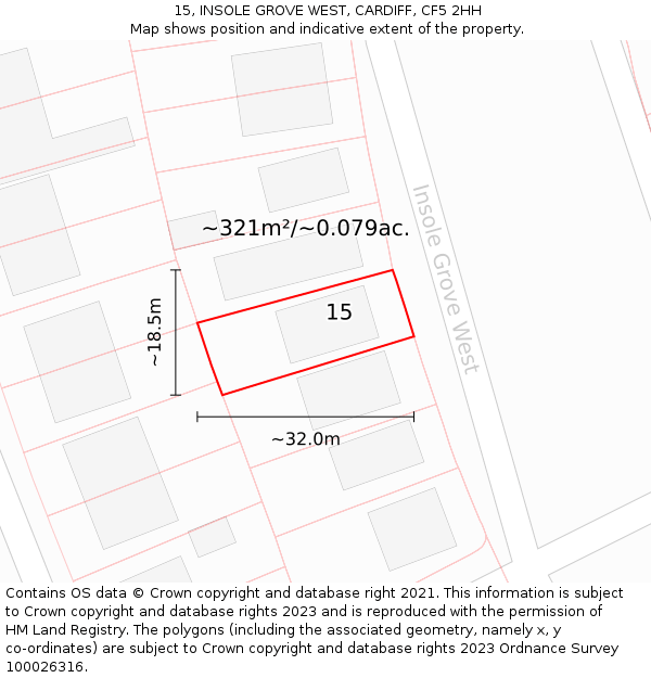 15, INSOLE GROVE WEST, CARDIFF, CF5 2HH: Plot and title map