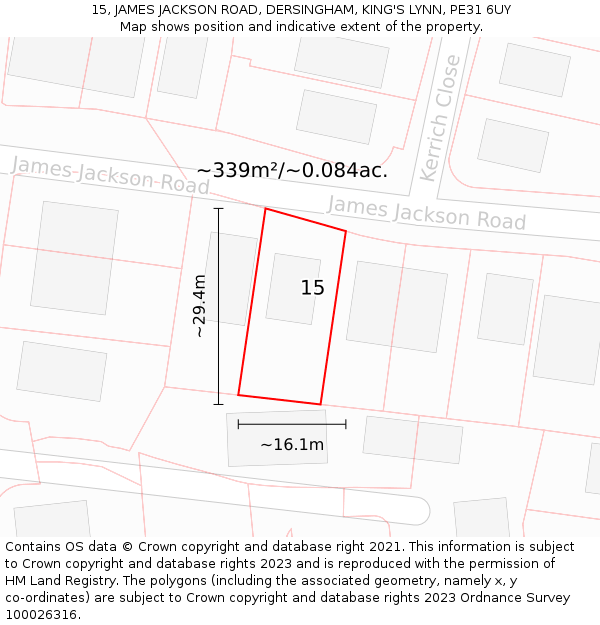 15, JAMES JACKSON ROAD, DERSINGHAM, KING'S LYNN, PE31 6UY: Plot and title map