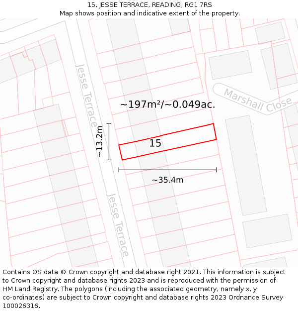 15, JESSE TERRACE, READING, RG1 7RS: Plot and title map