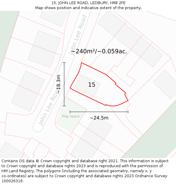 15, JOHN LEE ROAD, LEDBURY, HR8 2FE: Plot and title map