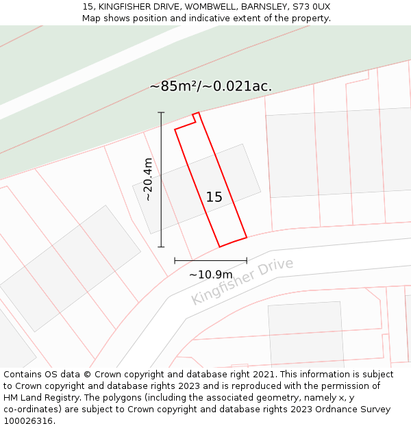 15, KINGFISHER DRIVE, WOMBWELL, BARNSLEY, S73 0UX: Plot and title map