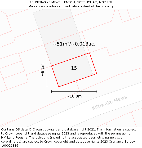 15, KITTIWAKE MEWS, LENTON, NOTTINGHAM, NG7 2DH: Plot and title map