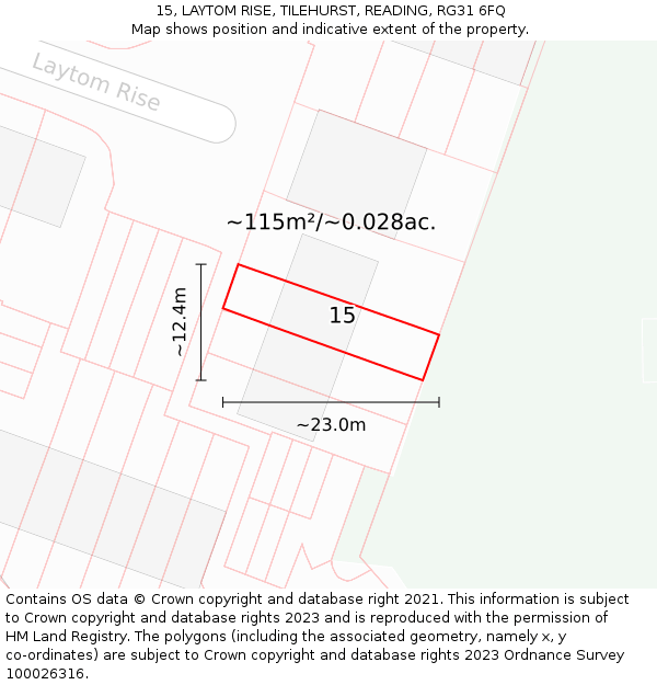 15, LAYTOM RISE, TILEHURST, READING, RG31 6FQ: Plot and title map