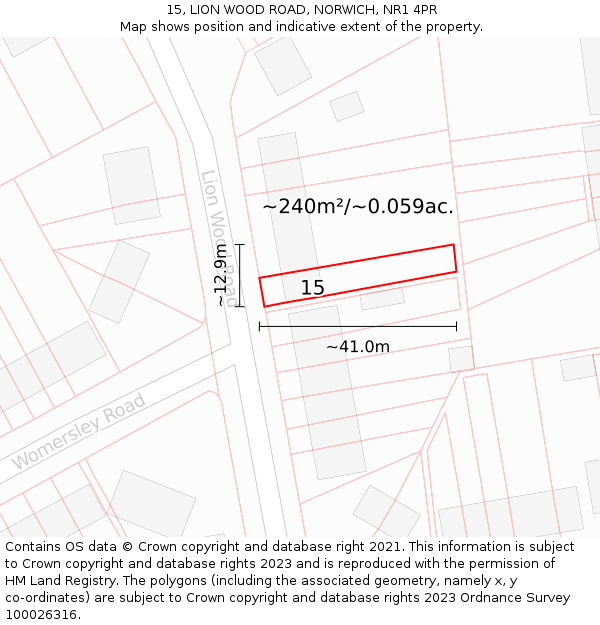 15, LION WOOD ROAD, NORWICH, NR1 4PR: Plot and title map