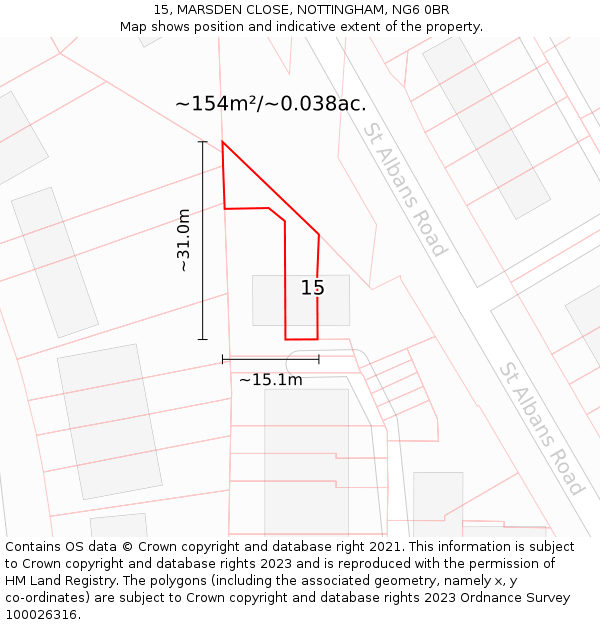15, MARSDEN CLOSE, NOTTINGHAM, NG6 0BR: Plot and title map