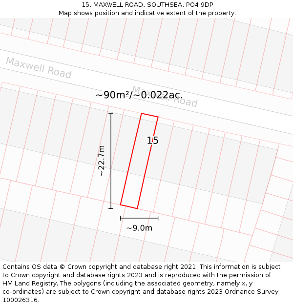 15, MAXWELL ROAD, SOUTHSEA, PO4 9DP: Plot and title map