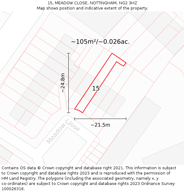 15, MEADOW CLOSE, NOTTINGHAM, NG2 3HZ: Plot and title map