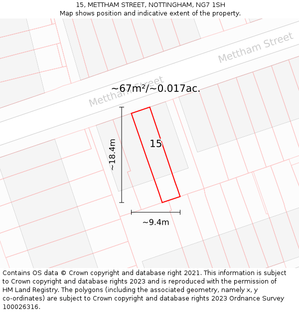 15, METTHAM STREET, NOTTINGHAM, NG7 1SH: Plot and title map