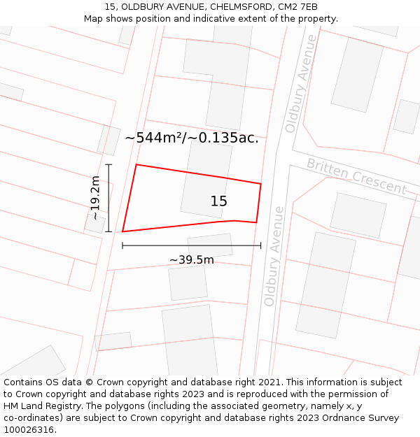 15, OLDBURY AVENUE, CHELMSFORD, CM2 7EB: Plot and title map