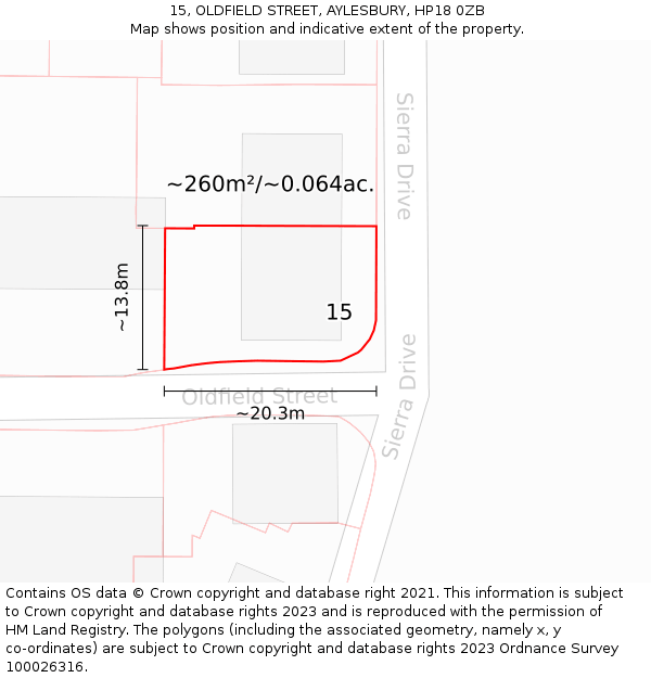 15, OLDFIELD STREET, AYLESBURY, HP18 0ZB: Plot and title map