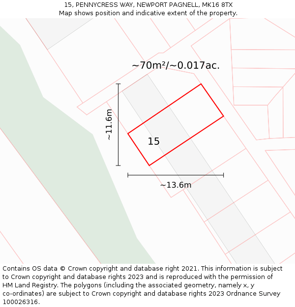 15, PENNYCRESS WAY, NEWPORT PAGNELL, MK16 8TX: Plot and title map