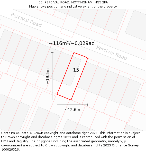 15, PERCIVAL ROAD, NOTTINGHAM, NG5 2FA: Plot and title map