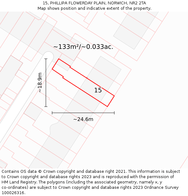 15, PHILLIPA FLOWERDAY PLAIN, NORWICH, NR2 2TA: Plot and title map