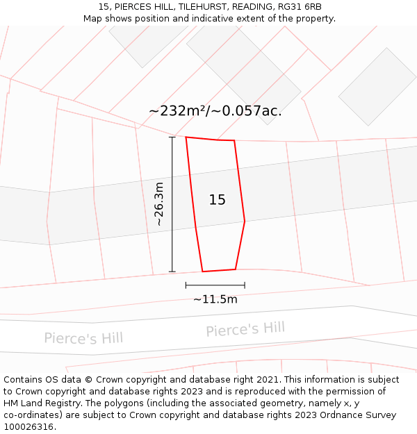 15, PIERCES HILL, TILEHURST, READING, RG31 6RB: Plot and title map