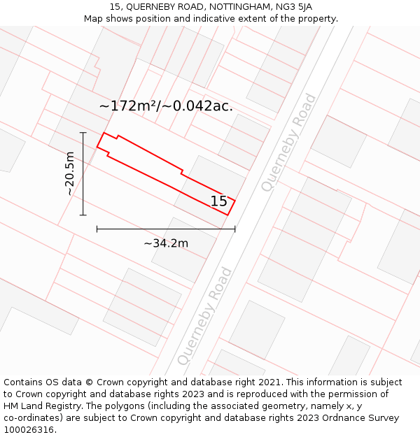 15, QUERNEBY ROAD, NOTTINGHAM, NG3 5JA: Plot and title map