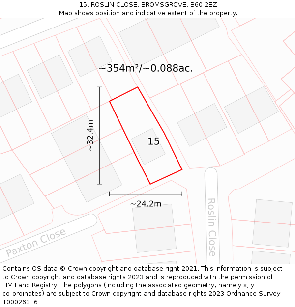 15, ROSLIN CLOSE, BROMSGROVE, B60 2EZ: Plot and title map