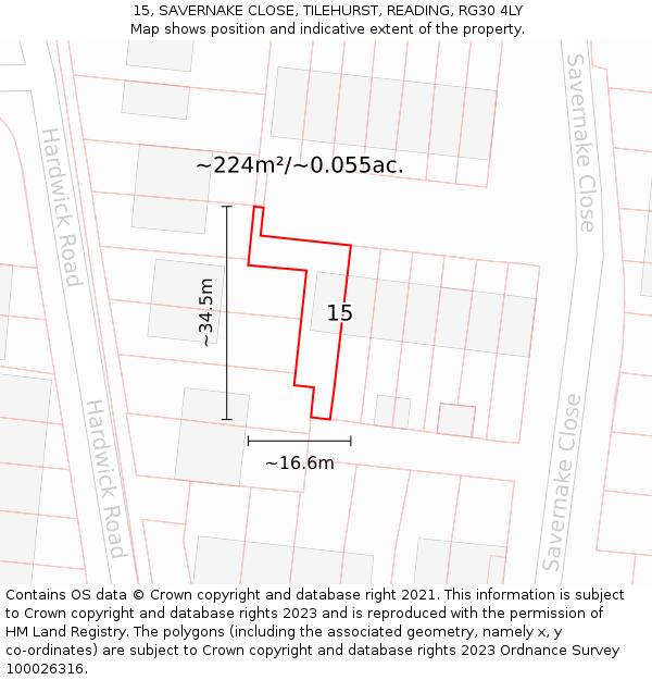 15, SAVERNAKE CLOSE, TILEHURST, READING, RG30 4LY: Plot and title map