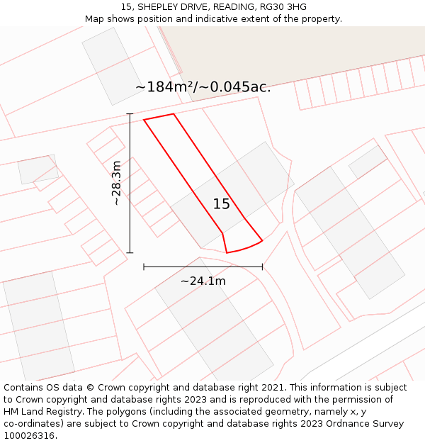15, SHEPLEY DRIVE, READING, RG30 3HG: Plot and title map