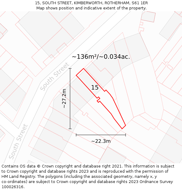 15, SOUTH STREET, KIMBERWORTH, ROTHERHAM, S61 1ER: Plot and title map