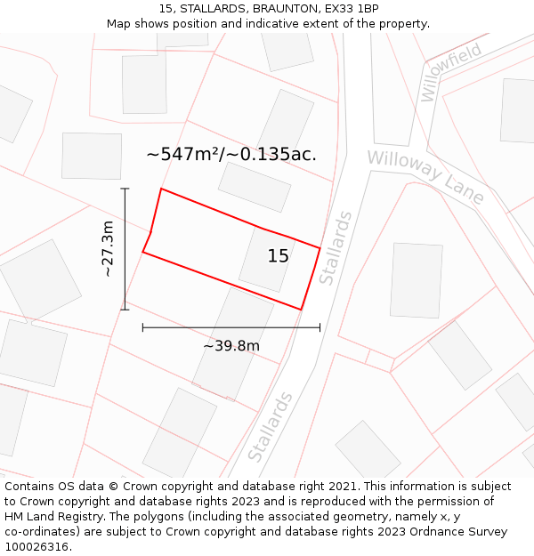 15, STALLARDS, BRAUNTON, EX33 1BP: Plot and title map