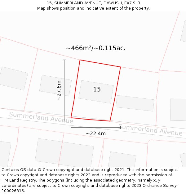 15, SUMMERLAND AVENUE, DAWLISH, EX7 9LR: Plot and title map