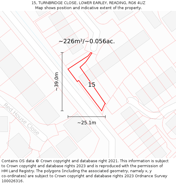 15, TURNBRIDGE CLOSE, LOWER EARLEY, READING, RG6 4UZ: Plot and title map