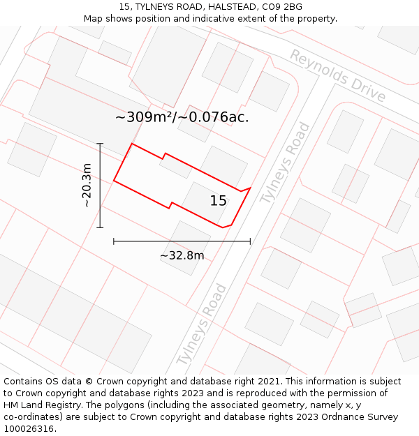 15, TYLNEYS ROAD, HALSTEAD, CO9 2BG: Plot and title map