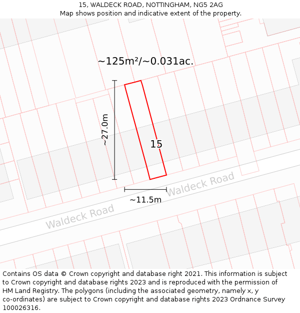 15, WALDECK ROAD, NOTTINGHAM, NG5 2AG: Plot and title map