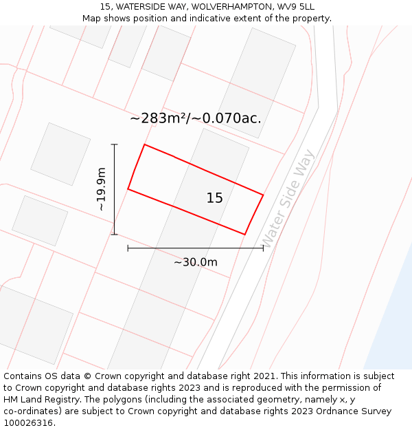 15, WATERSIDE WAY, WOLVERHAMPTON, WV9 5LL: Plot and title map