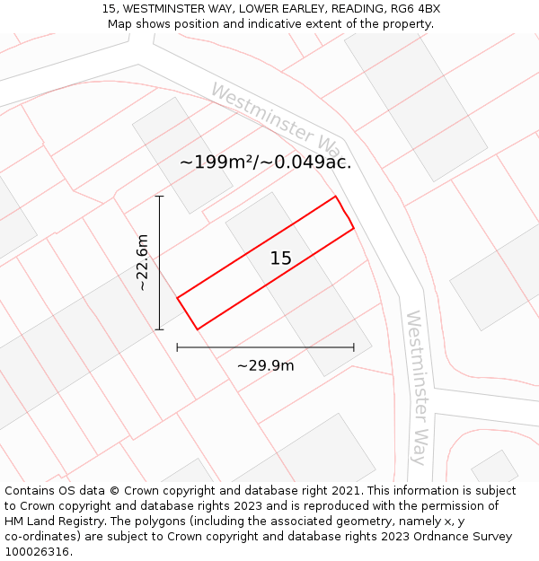 15, WESTMINSTER WAY, LOWER EARLEY, READING, RG6 4BX: Plot and title map