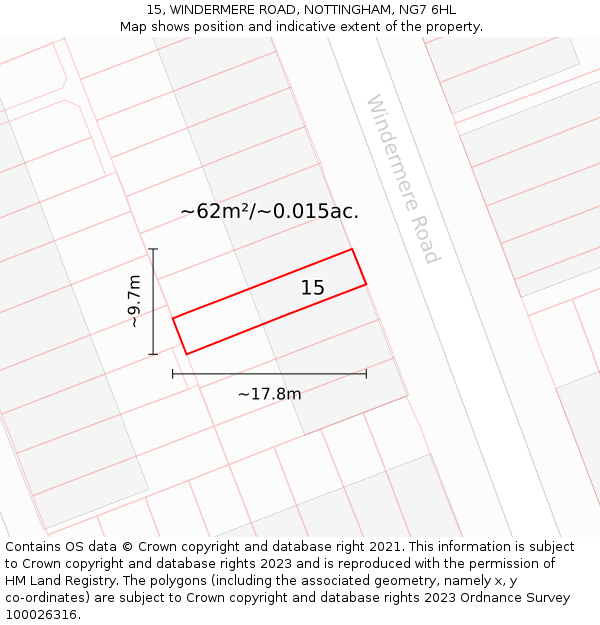 15, WINDERMERE ROAD, NOTTINGHAM, NG7 6HL: Plot and title map