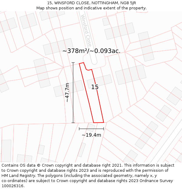 15, WINSFORD CLOSE, NOTTINGHAM, NG8 5JR: Plot and title map