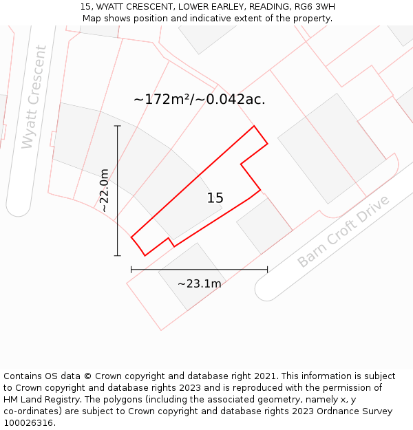 15, WYATT CRESCENT, LOWER EARLEY, READING, RG6 3WH: Plot and title map